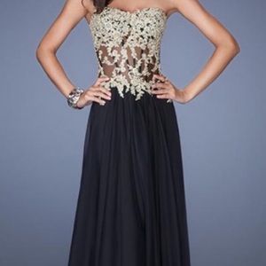La Femme 19593 Black Gold Formal Dress